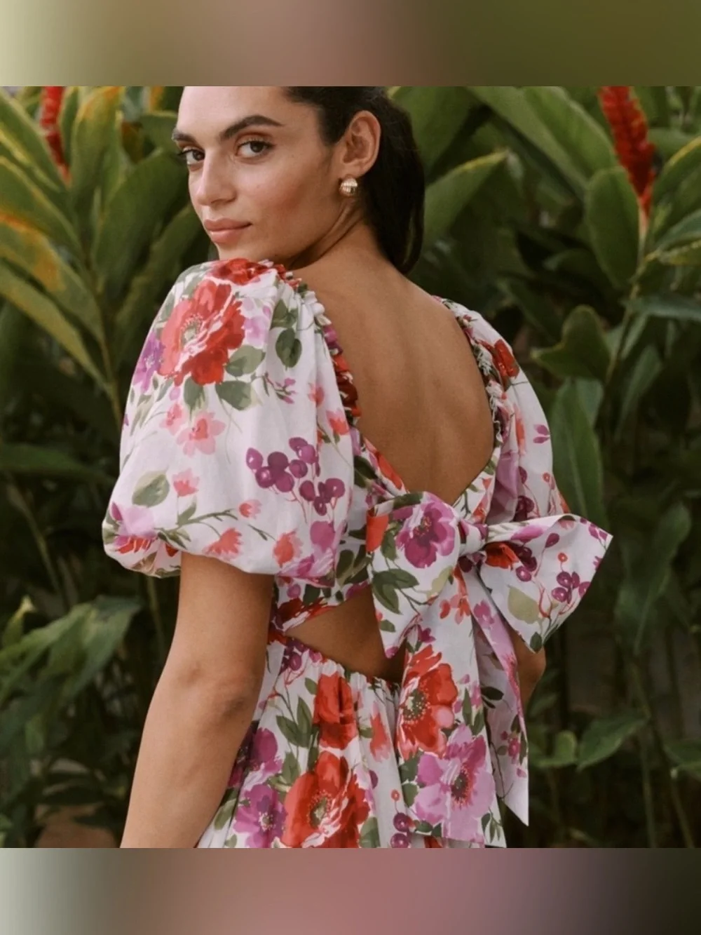 Abercrombie & Fitch Drama Puff Sleeve Maxi Dress in a vibrant red & pink floral